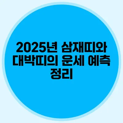 2025년 삼재띠와 대박띠의 운세 예측 정리