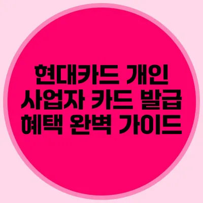 현대카드 개인 사업자 카드 발급 혜택 완벽 가이드