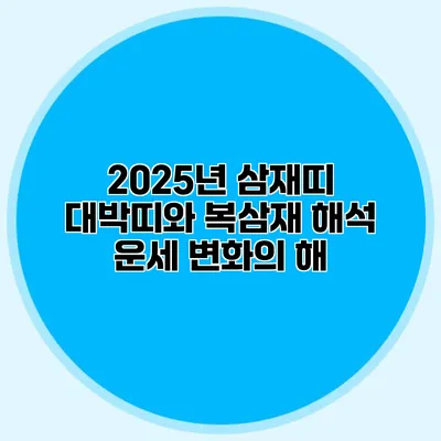 2025년 삼재띠 대박띠와 복삼재 해석: 운세 변화의 해