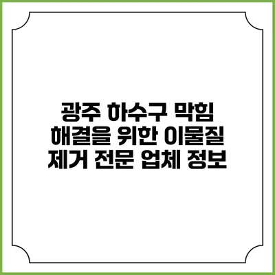 광주 하수구 막힘 해결을 위한 이물질 제거 전문 업체 정보