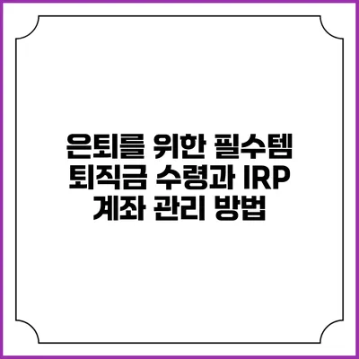 은퇴를 위한 필수템: 퇴직금 수령과 IRP 계좌 관리 방법