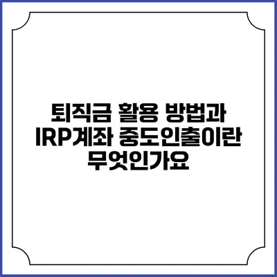 퇴직금 활용 방법과 IRP계좌 중도인출이란 무엇인가요?